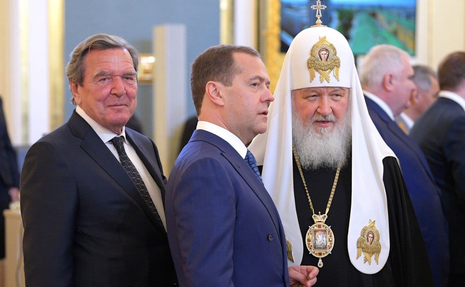 Шрёдер, Медведев и патриарх Кирилл. Фото: Пресс-служба президента России