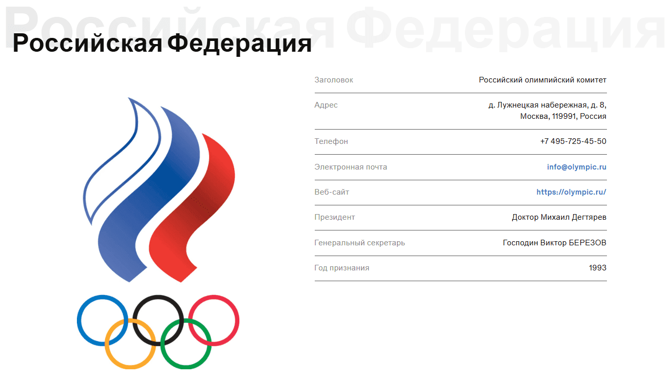 Скриншот: Международный олимпийский комитет
